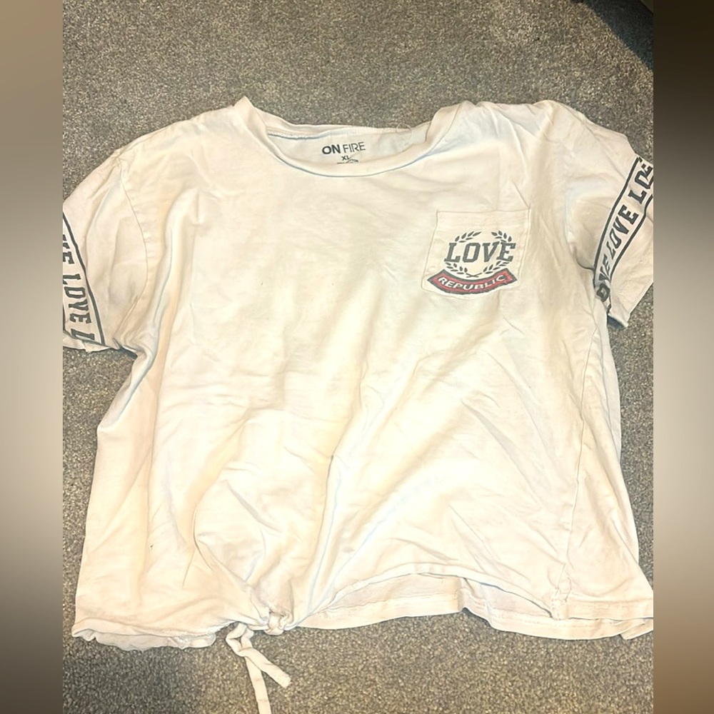 Girls White Cropped Republic Short-Sleeved Tee